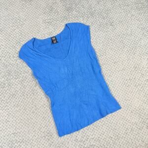 vintage y2k blue ribbed cap sleeve coquette babydoll tank top worthington M